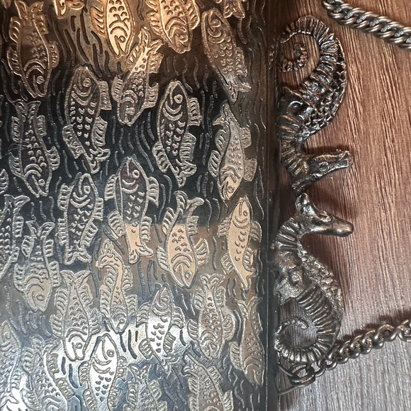 Vintage mix metal brass silver bronze crossbody bag clutch purse fish seahorse - Picture 2 of 14